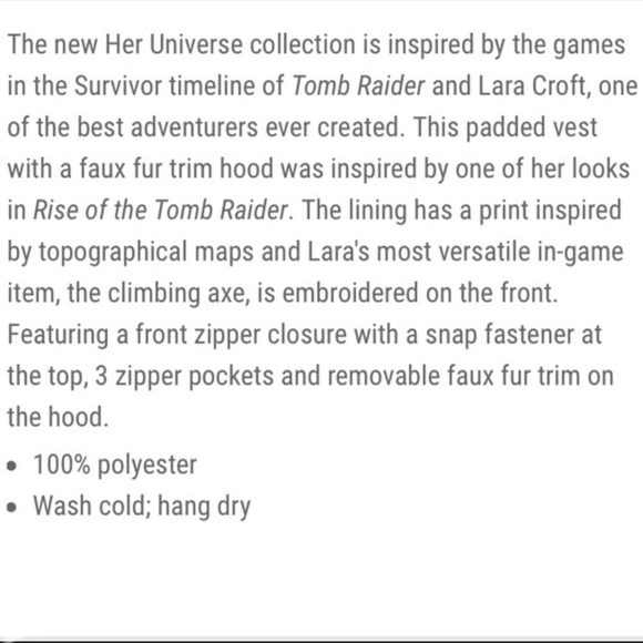 TOMB RAIDER Her Universe Lara Croft PUFFER VEST! - Picture 6 of 7